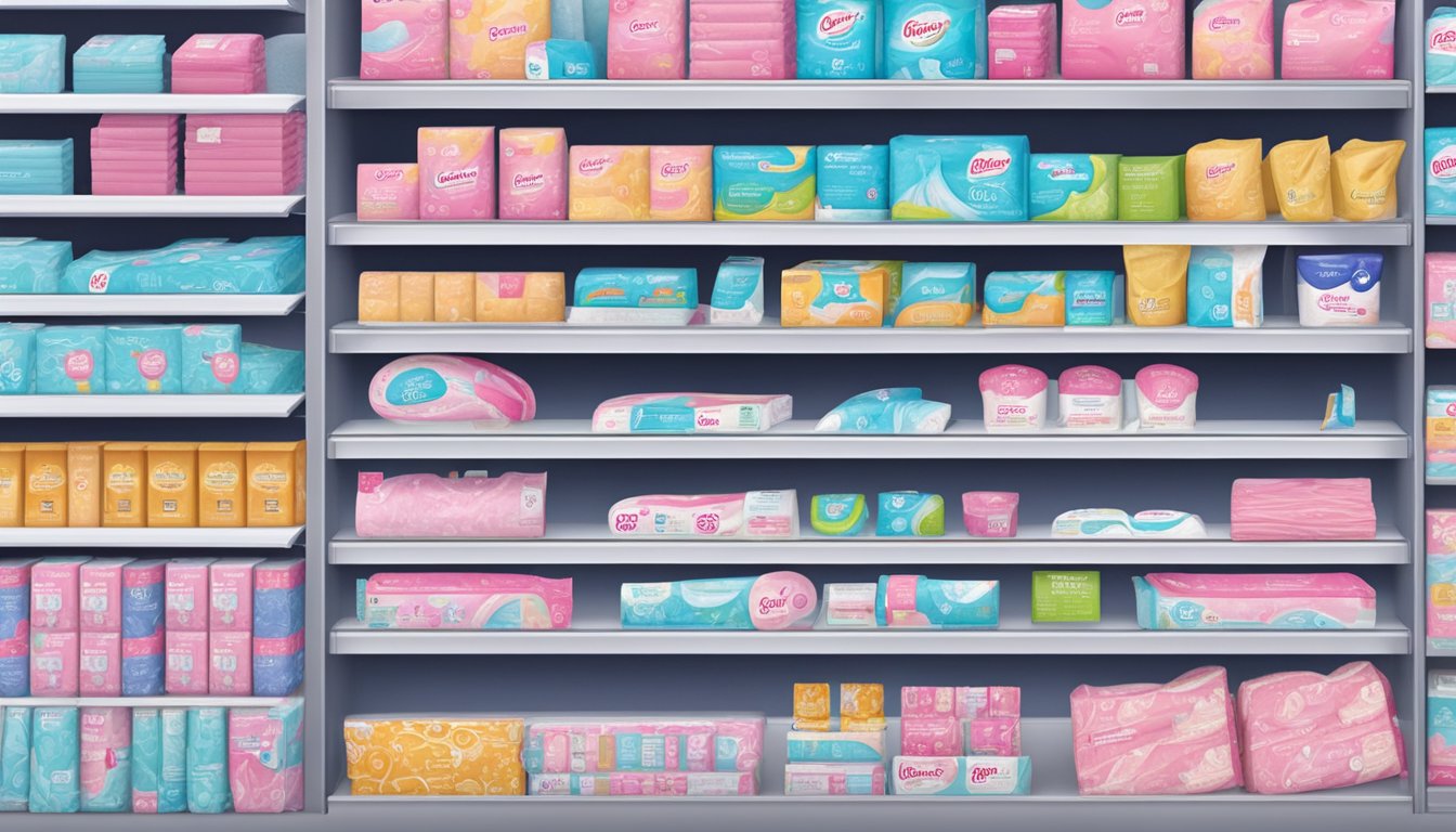 A variety of feminine hygiene pads displayed on shelves at Giant Eagle