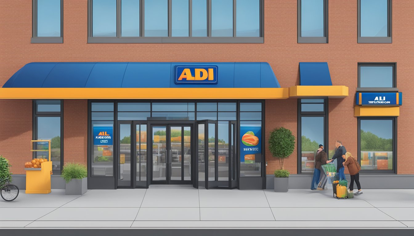 Aldi store exterior with EBT and SNAP logos visible on the entrance door