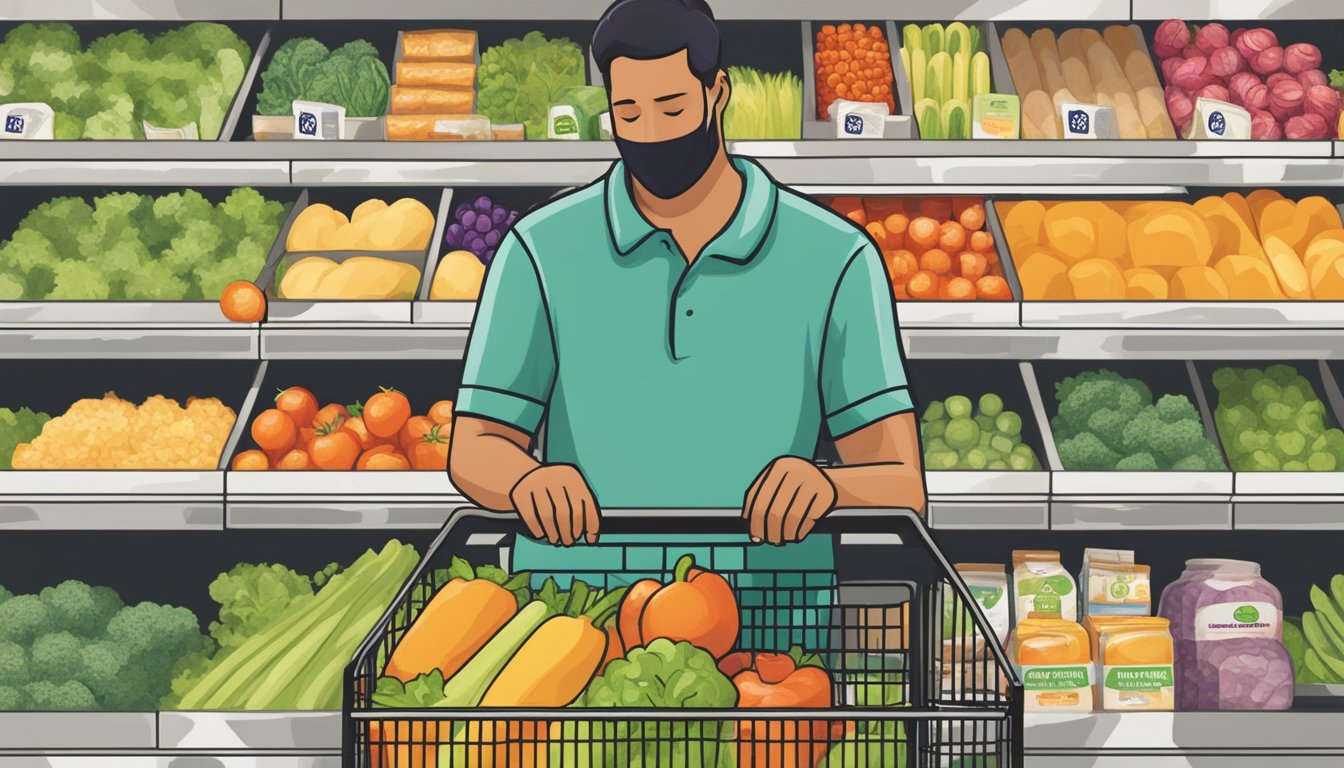 A person using an EBT card to purchase healthy groceries at a Harris Teeter store