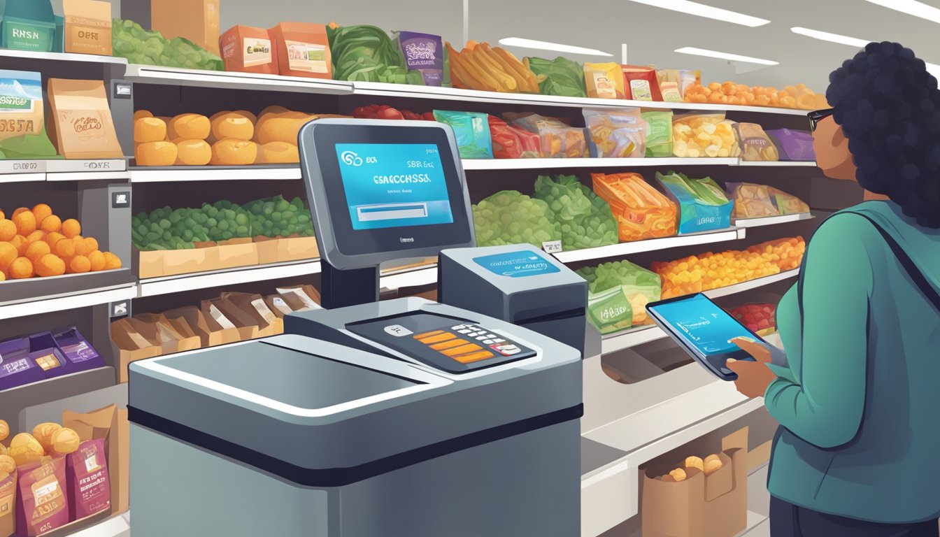 A shopper scanning a Price Plus Club Card at the checkout while groceries are being scanned, with a cashback amount being displayed on the screen