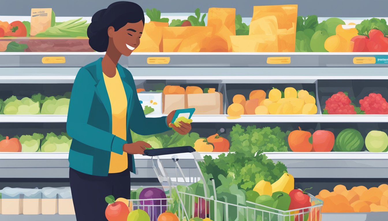 A person using a SNAP EBT card to purchase healthy food at a Walmart grocery store