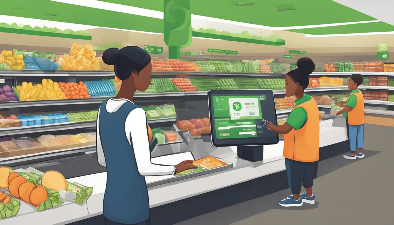 A person scanning groceries with a cash back app at a Publix checkout counter