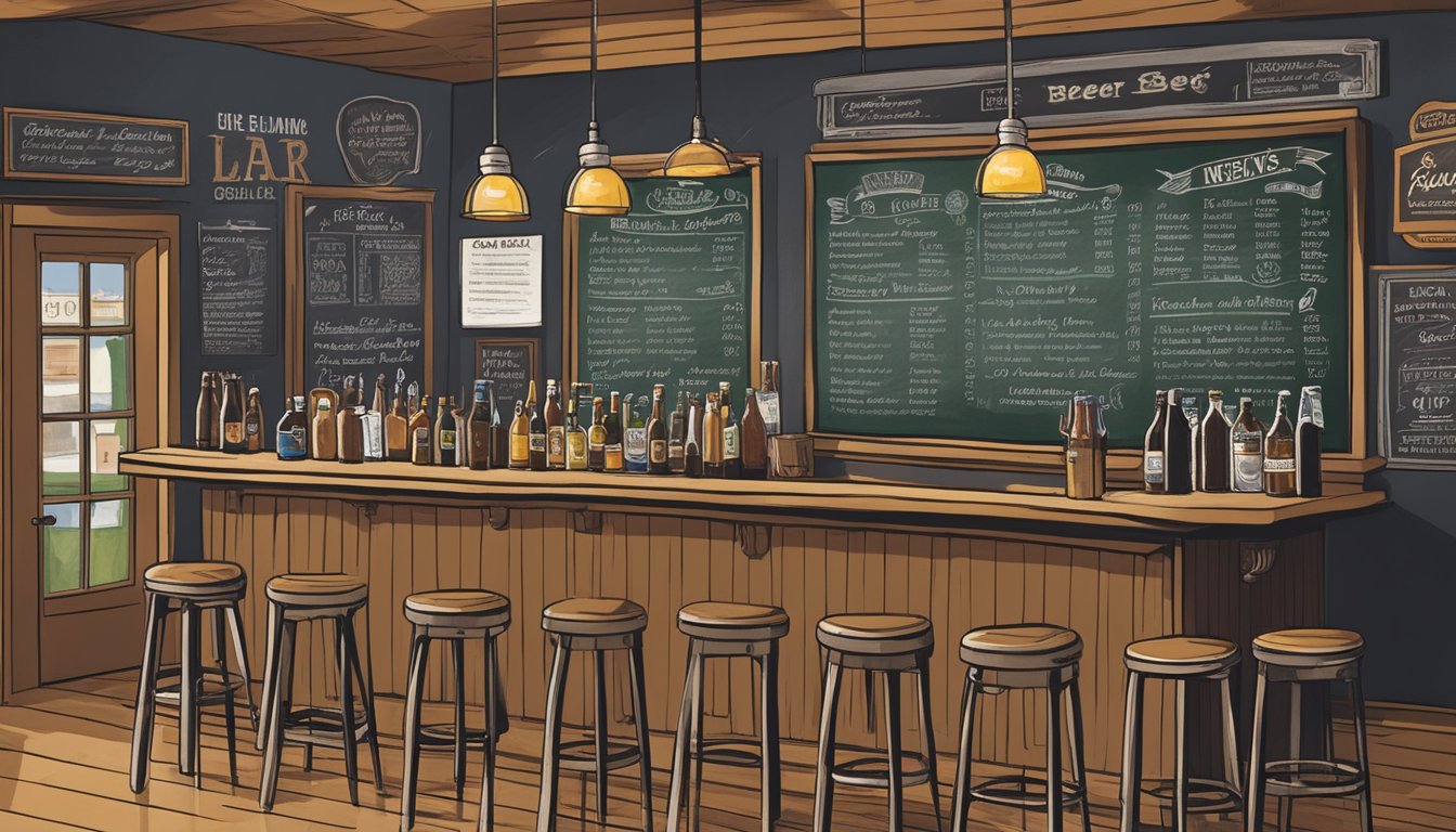 A bustling craft beer bar with a chalkboard menu displaying the latest news and articles about local brews in Burbank, CA