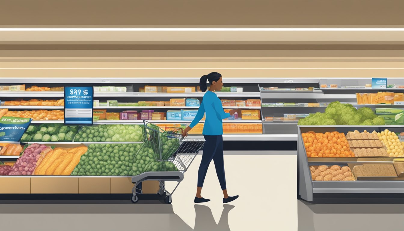 A shopper scanning groceries at Food Lion, with certain items excluded from cash back rewards, while others qualify for maximum savings