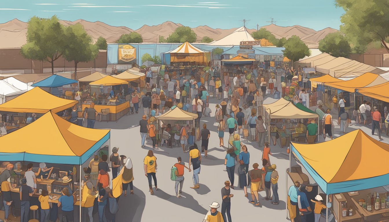 A bustling craft beer festival in Glendale, AZ, with vendors, live music, and locals enjoying the community atmosphere