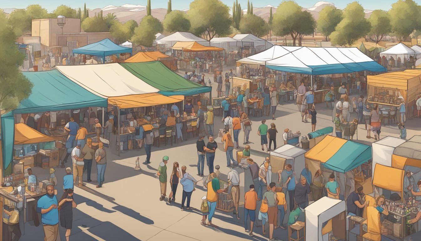 A bustling craft beer festival with vendors, live music, and beer enthusiasts enjoying tastings and socializing in Surprise, AZ