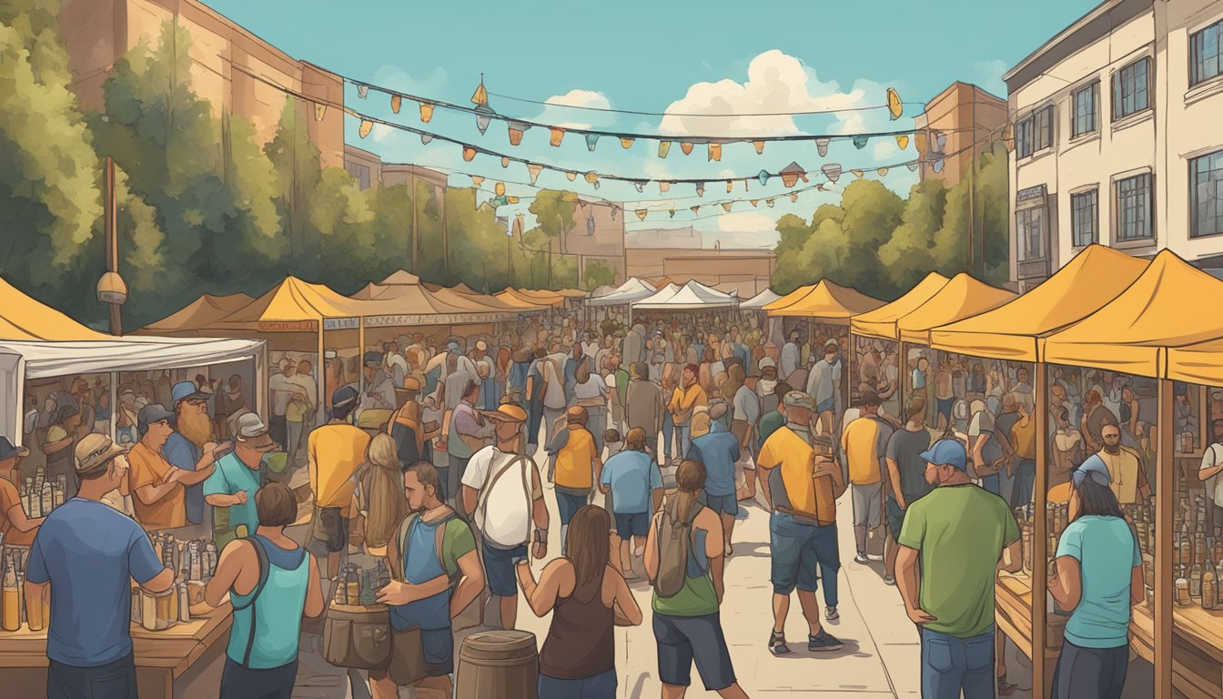 A bustling craft beer festival in Bakersfield, with a variety of local breweries showcasing their unique and flavorful brews to a crowd of enthusiastic beer enthusiasts