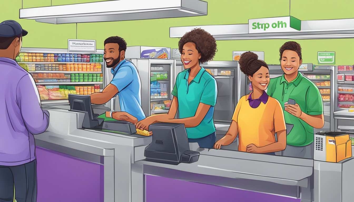 Customers using various payment methods at Stop and Shop checkout counter