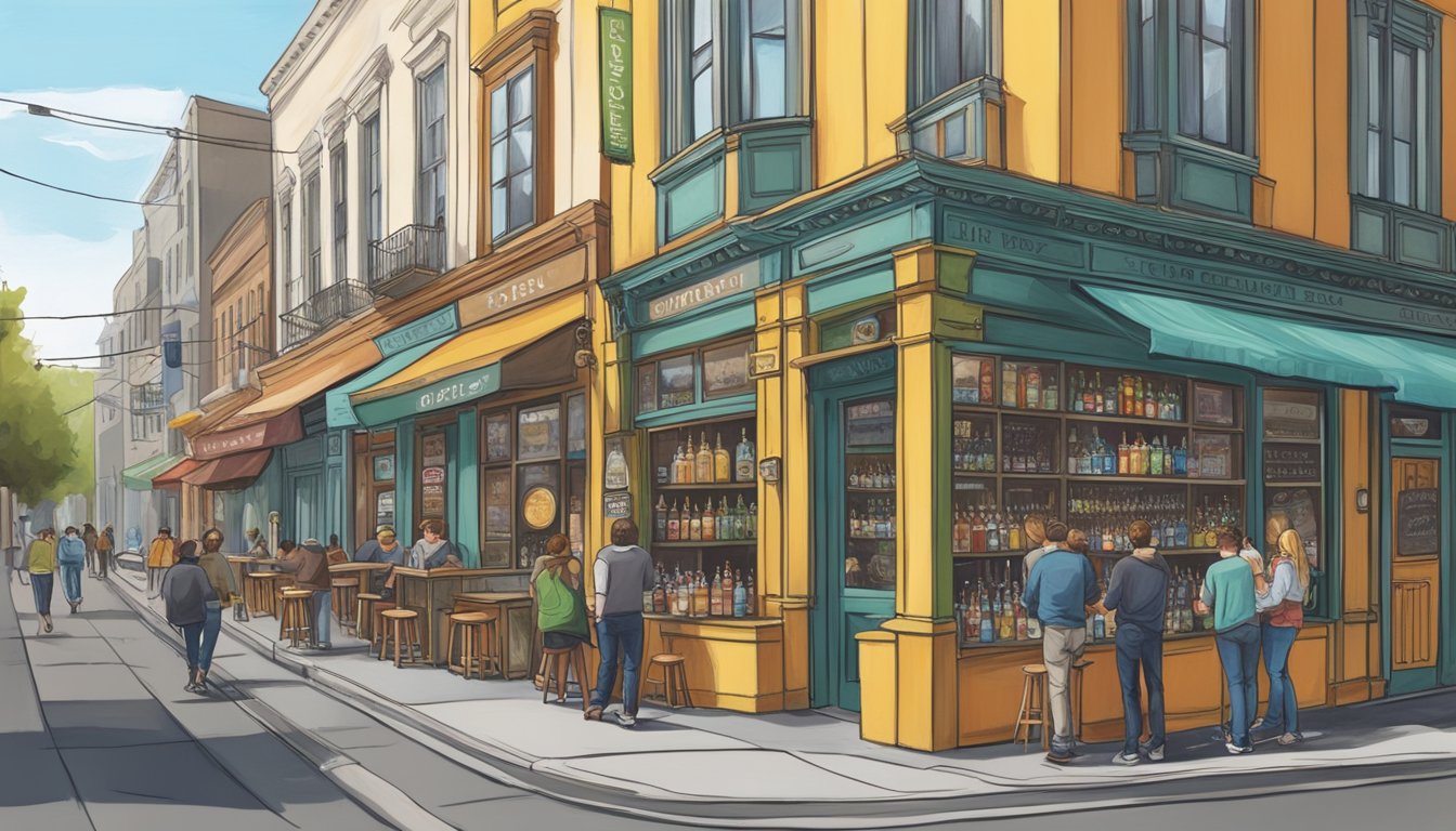 A row of colorful craft beer storefronts lined the bustling Berkeley street. Outdoor chalkboard signs displayed the latest brews, drawing in beer enthusiasts from all around