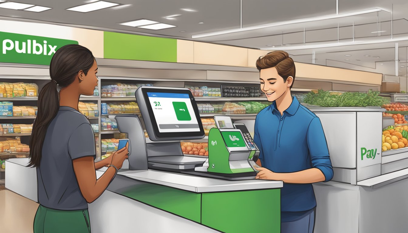 A customer using Apple Pay to make a payment at a Publix checkout counter