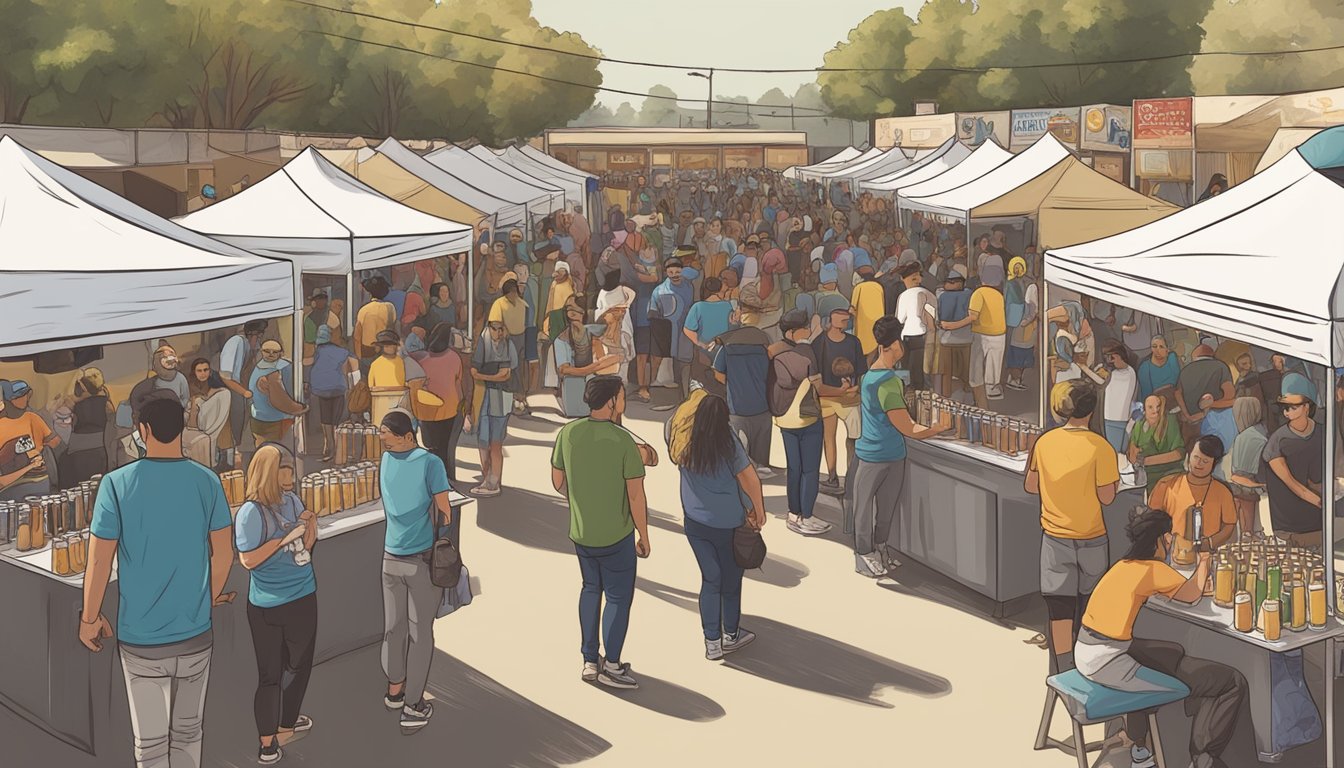 A bustling craft beer festival in El Monte, with vendors serving a variety of unique brews to a diverse crowd of beer enthusiasts