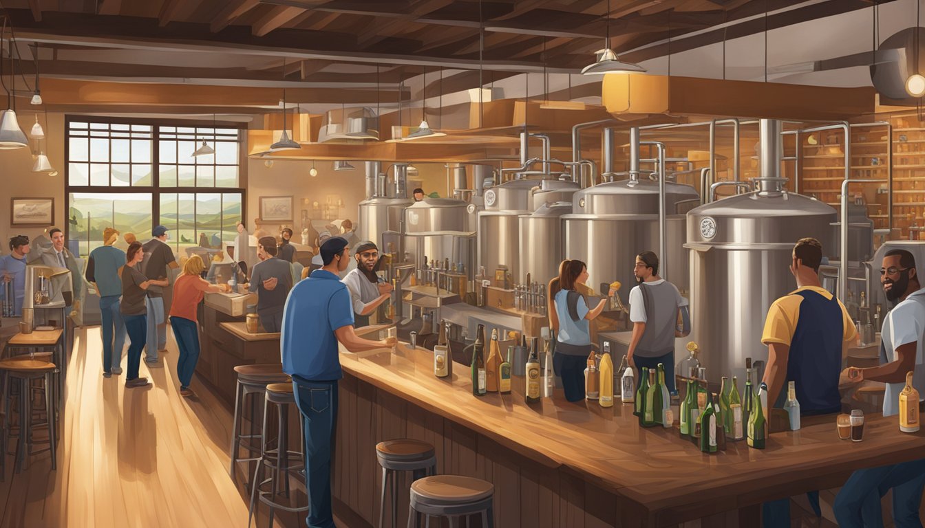 A bustling brewery scene in Irvine, CA, with a variety of craft beer options and a lively atmosphere