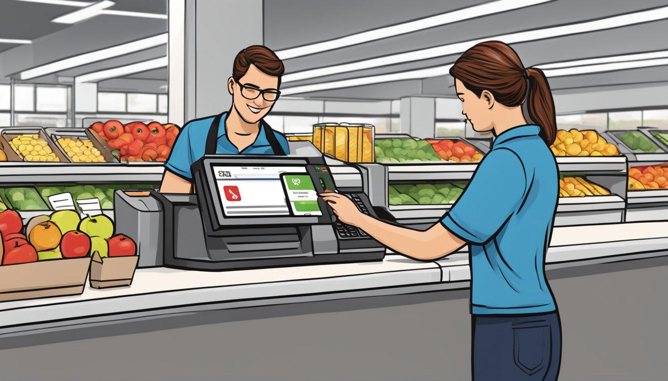 A customer uses Apple Pay to make a purchase at the checkout counter in a BJs Wholesale Club