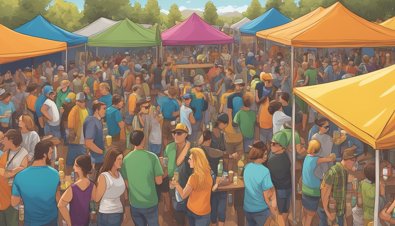 A bustling craft beer festival in Fresno, with colorful tap handles and lively conversations