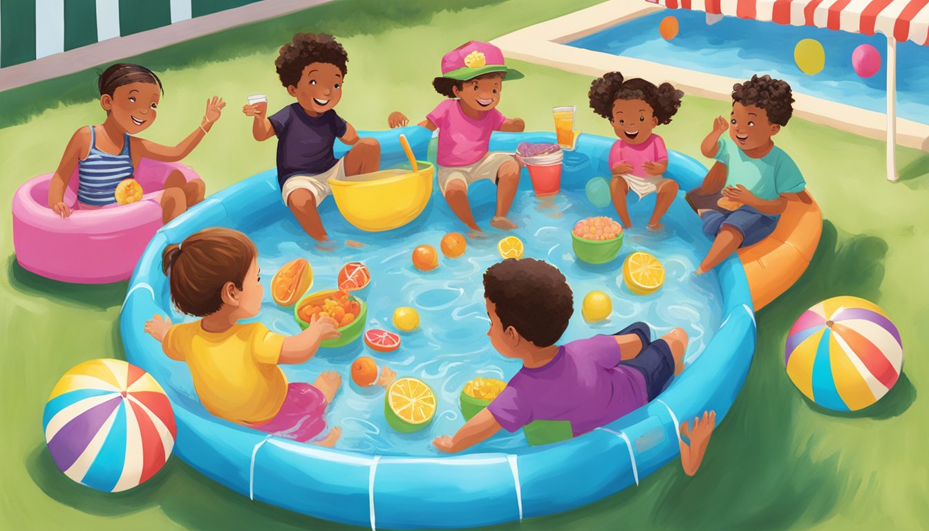 A colorful kiddie pool party at Trader Joe's with games, music, and snacks