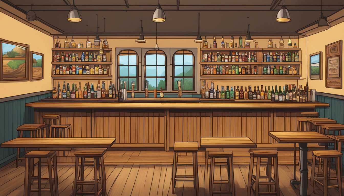 A cozy craft beer bar in Pasadena, CA, filled with warm lighting, rustic wooden furniture, and shelves lined with a variety of locally brewed beers