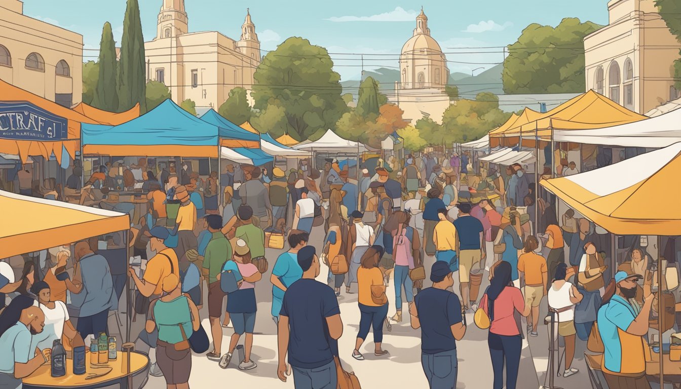 A bustling craft beer festival in Pasadena, CA, with local vendors and diverse attendees enjoying the vibrant community and culture