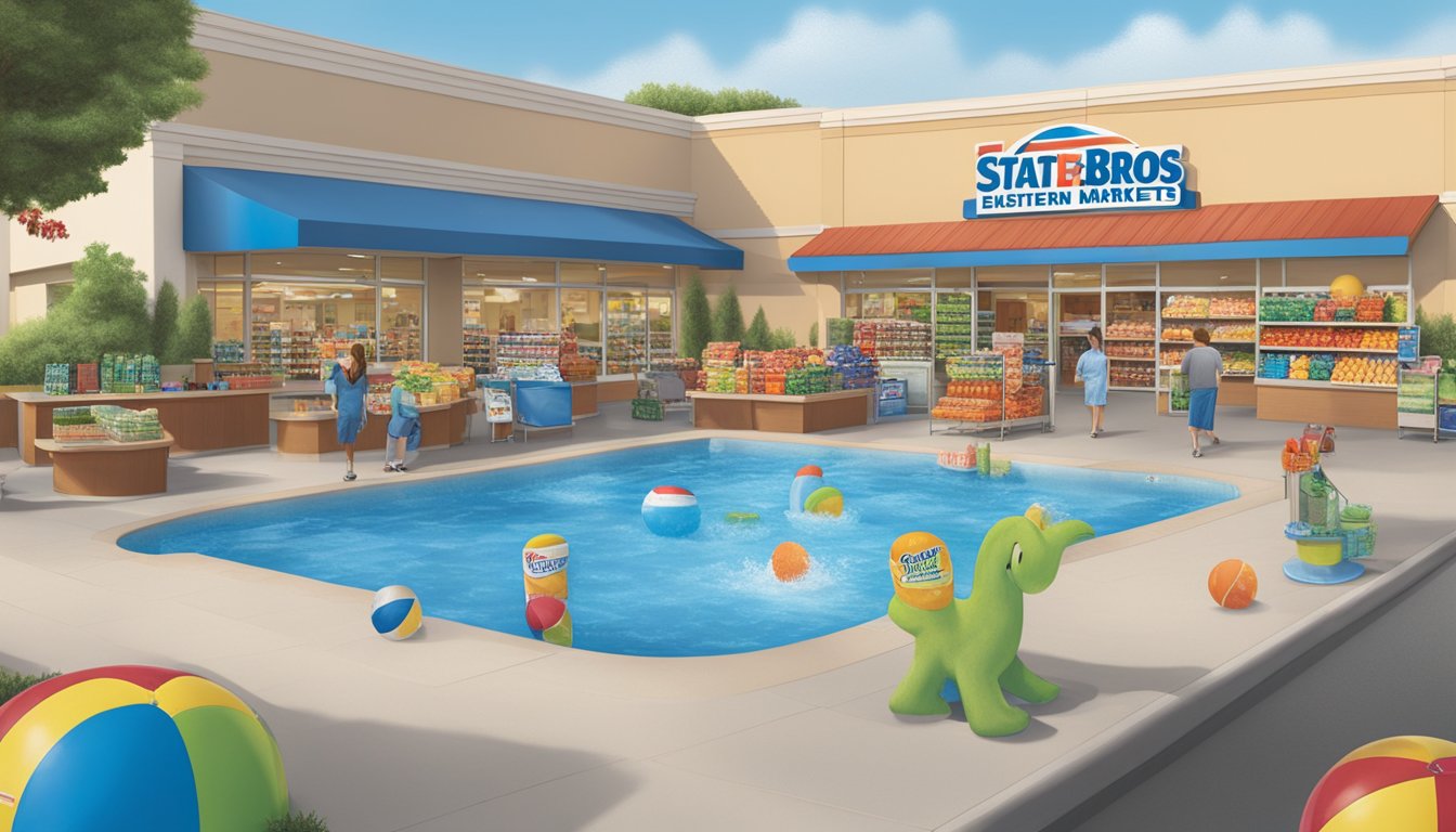 Stater Bros Markets' kiddie pool section displays seasonal items and promotions, creating a refreshing and inviting scene