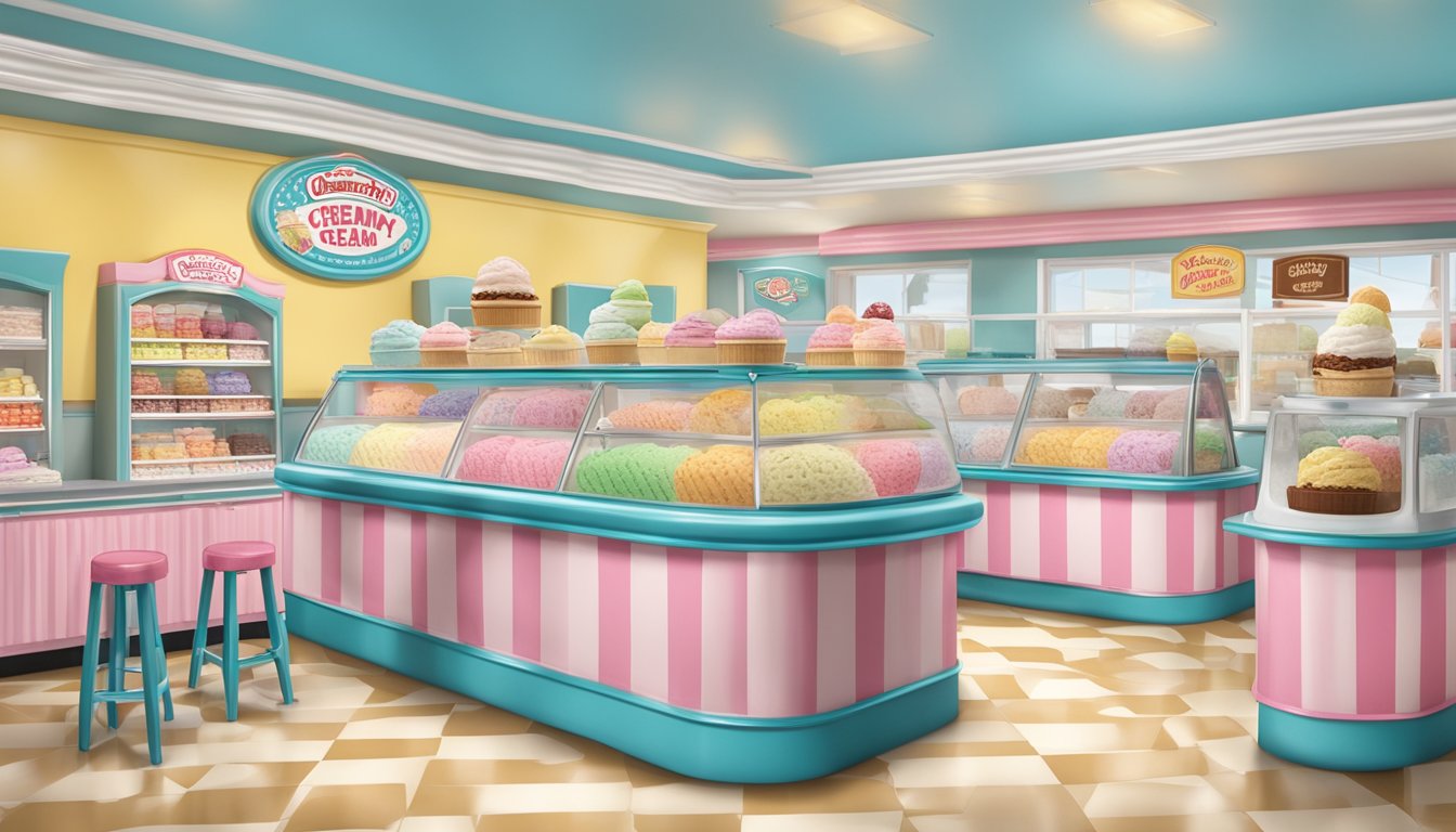 A colorful display of Piggly Wiggly's creamy ice cream selection, surrounded by vintage ice cream parlor decor