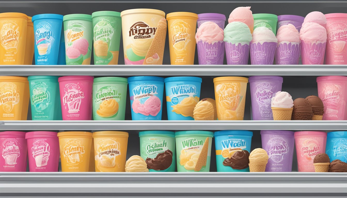 A colorful display of various ice cream flavors in a freezer at Piggly Wiggly, with the brand's logo prominently featured