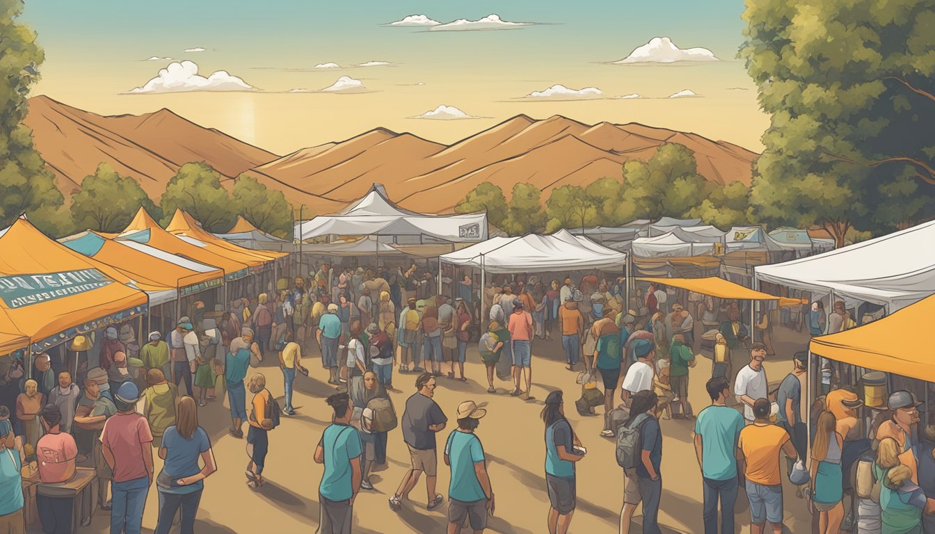 A bustling craft beer festival with a variety of local breweries showcasing their unique flavors and styles in San Bernardino, CA