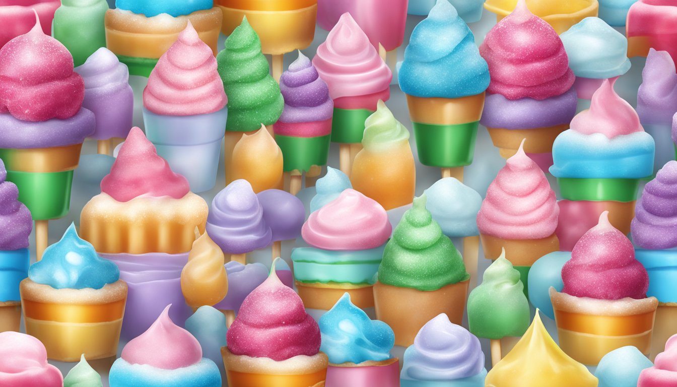 A colorful display of assorted frozen treats surrounded by frosty mist