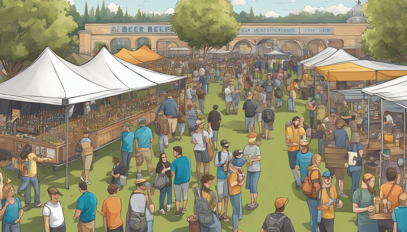 A bustling craft beer festival in Sacramento, with a variety of local breweries showcasing their unique and innovative beer offerings