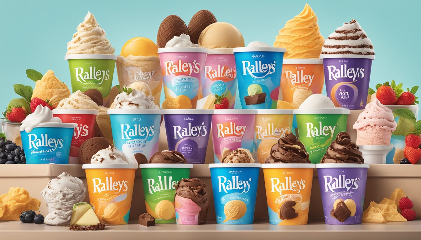 A colorful display of Raley's ice cream flavors, surrounded by loyalty and rewards logos