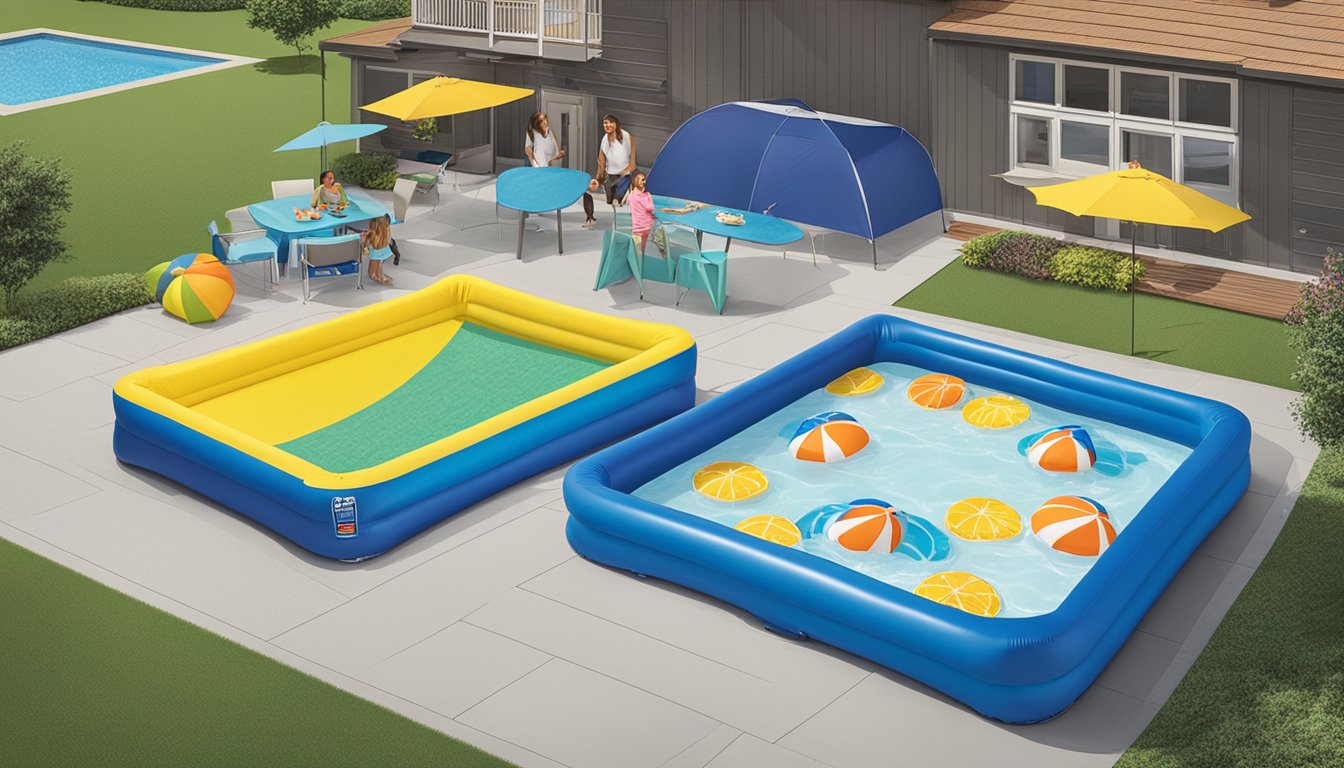 Aldi Kiddie Pool stands next to competitors' pools, showcasing its affordable price and quality design