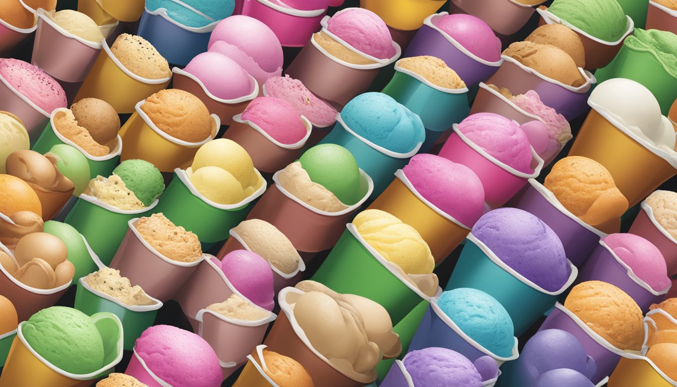 A colorful display of classic ice cream flavors at Ingles Markets, with scoops piled high in a variety of flavors and toppings