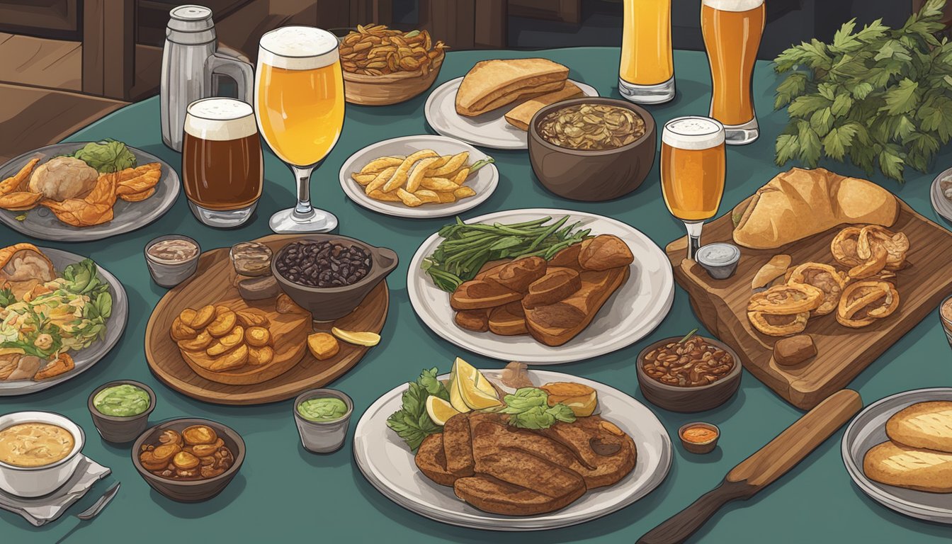 A table set with various local craft beers and food pairings in a cozy Torrance, CA brewery