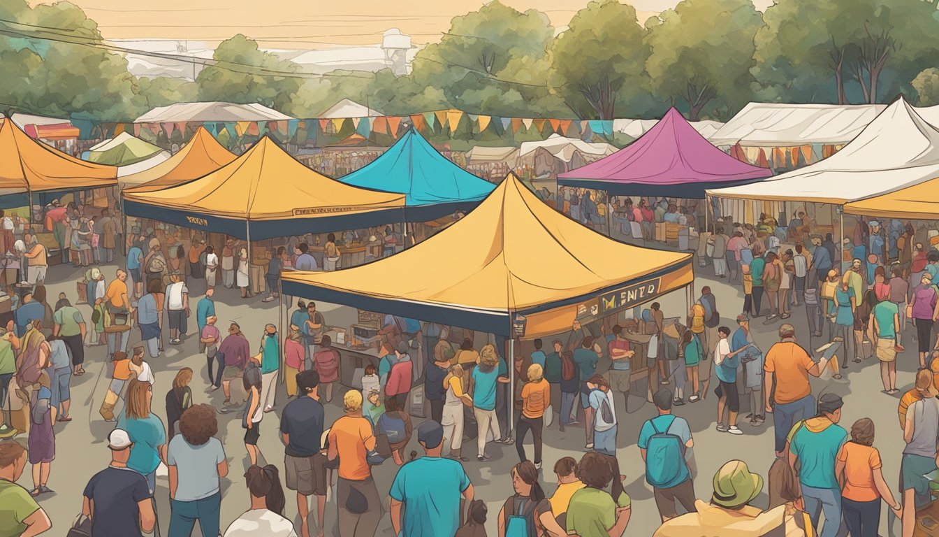 A bustling craft beer festival in San Mateo, with colorful brewery tents and lively crowds enjoying tastings and live music