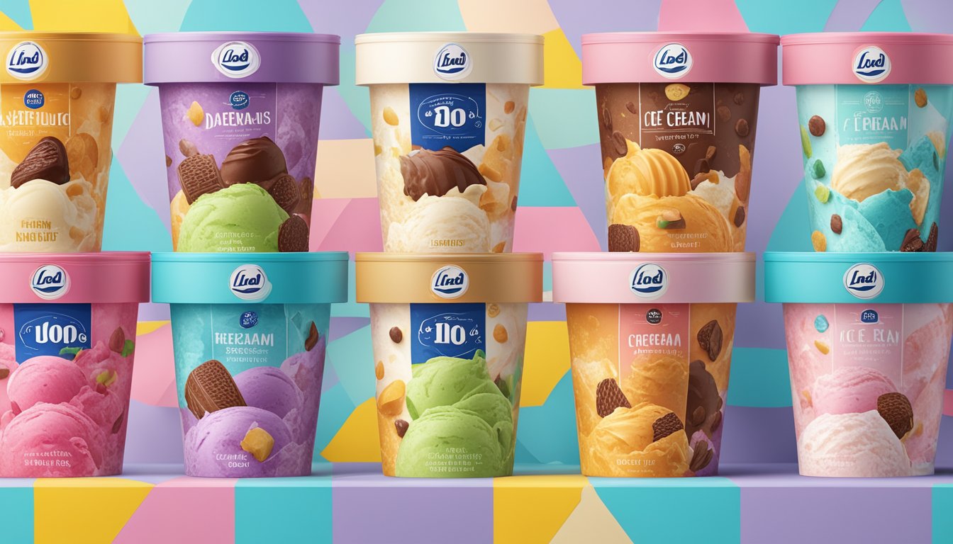 A vibrant display of Lidl's decadent ice cream flavors, surrounded by luxurious packaging and a tempting price tag