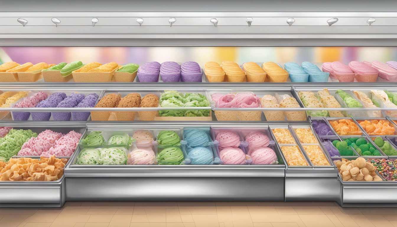 A colorful display of Hannaford's creamy ice cream delights fills the freezer section, tempting customers with various flavors and toppings