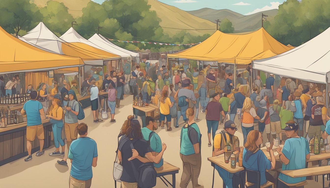 A bustling craft beer festival in Santa Clarita, with vendors pouring samples and visitors engaging in lively conversations