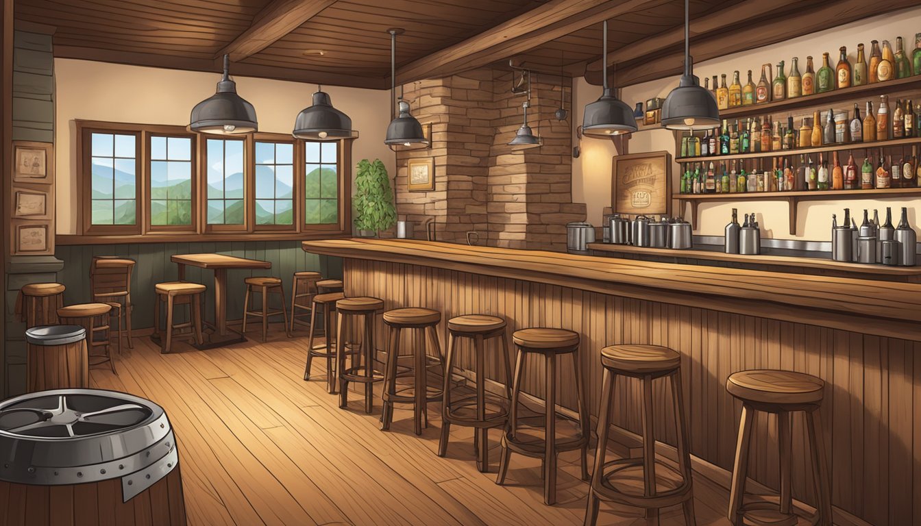 A cozy taproom with a variety of craft beer taps, comfortable seating, and a rustic, welcoming atmosphere