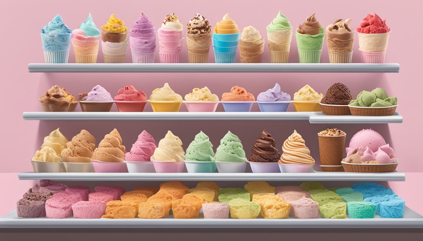 A colorful display of various ice cream flavors and toppings at Shoprite's ice cream section