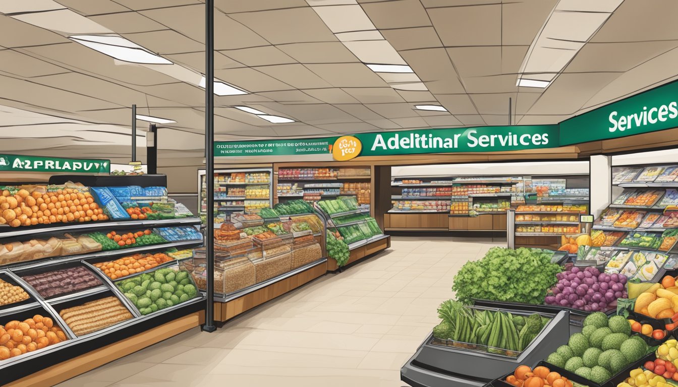 A Safeway store with a sign for "Additional Services" and a section dedicated to groceries