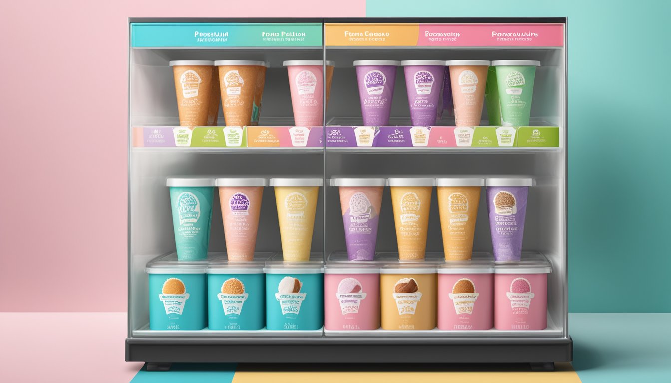 A variety of Harris Teeter's premium ice cream flavors arranged neatly in a freezer display, with colorful packaging and tempting labels