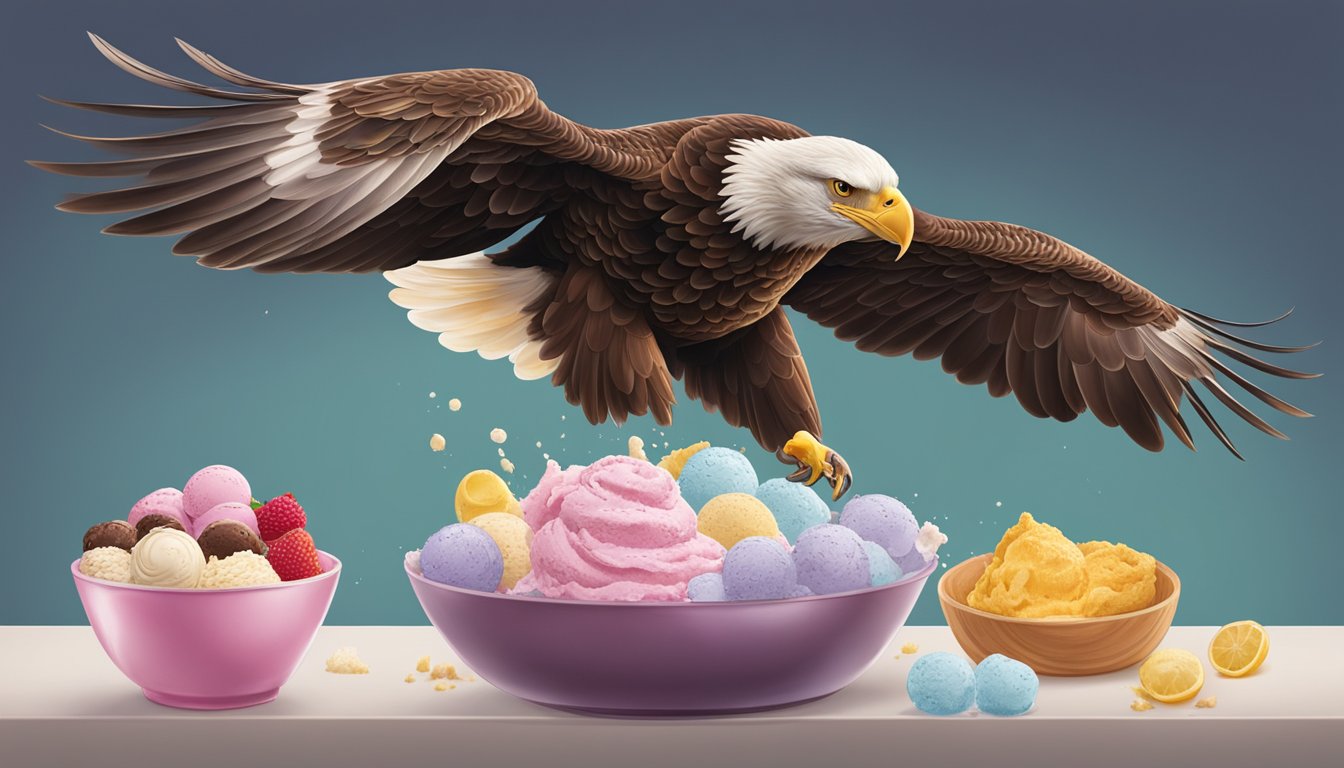 A giant eagle swoops down to scoop up premium ingredients for ice cream