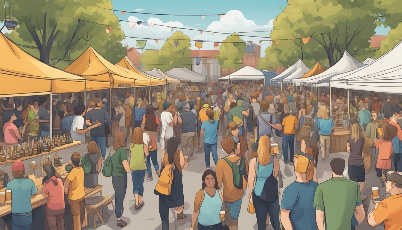 A bustling craft beer festival with diverse breweries, lively music, and enthusiastic patrons sampling unique local brews