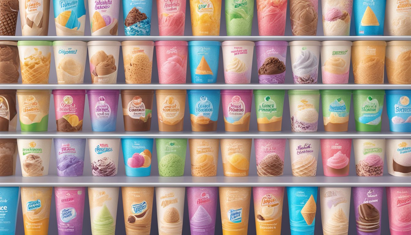 A colorful array of Albertsons' ice cream brands displayed in a freezer, with various flavors and packaging options