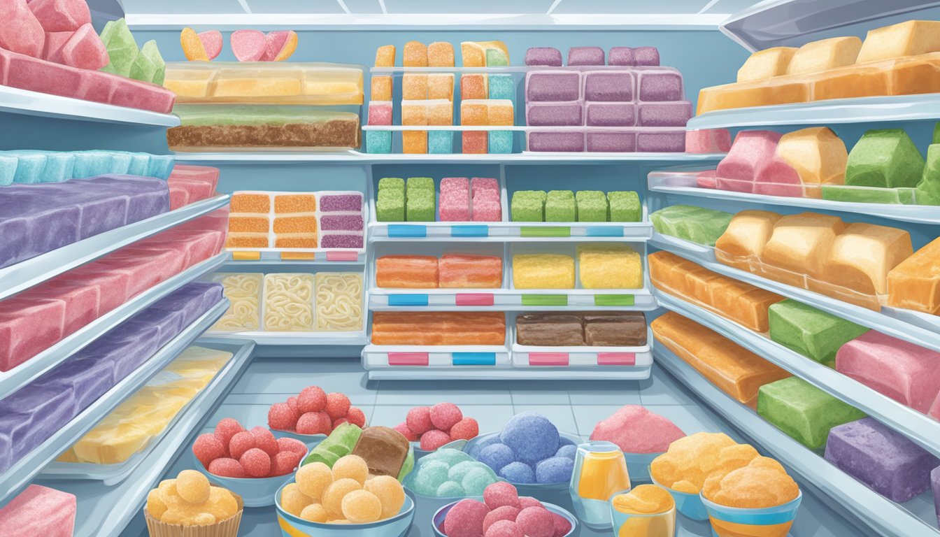 A colorful display of various frozen treats, including dairy and non-dairy options, arranged neatly in a freezer at Albertsons