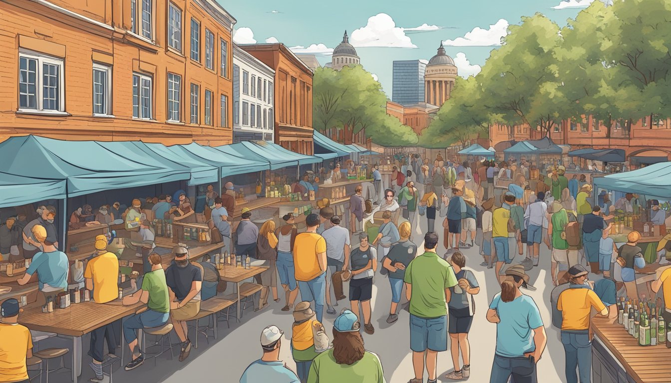 A bustling craft beer festival in Washington, DC, with locals sampling and enjoying various brews from the city's breweries