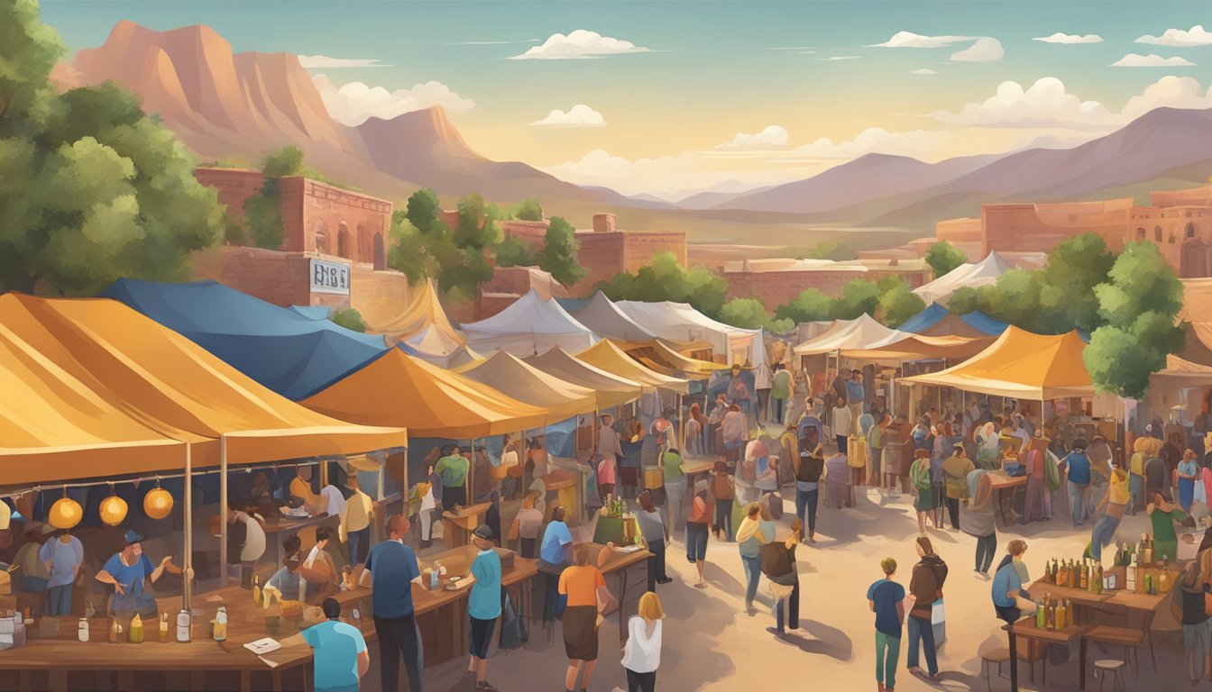 A bustling craft beer festival with diverse styles and flavors, surrounded by picturesque Pueblo scenery