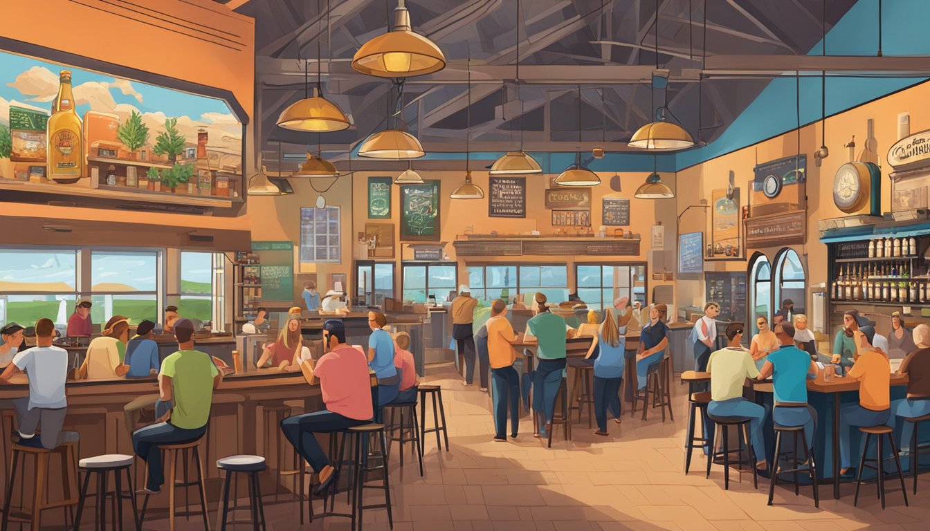 A bustling brewery with patrons enjoying craft beer in a vibrant Coral Springs, FL setting