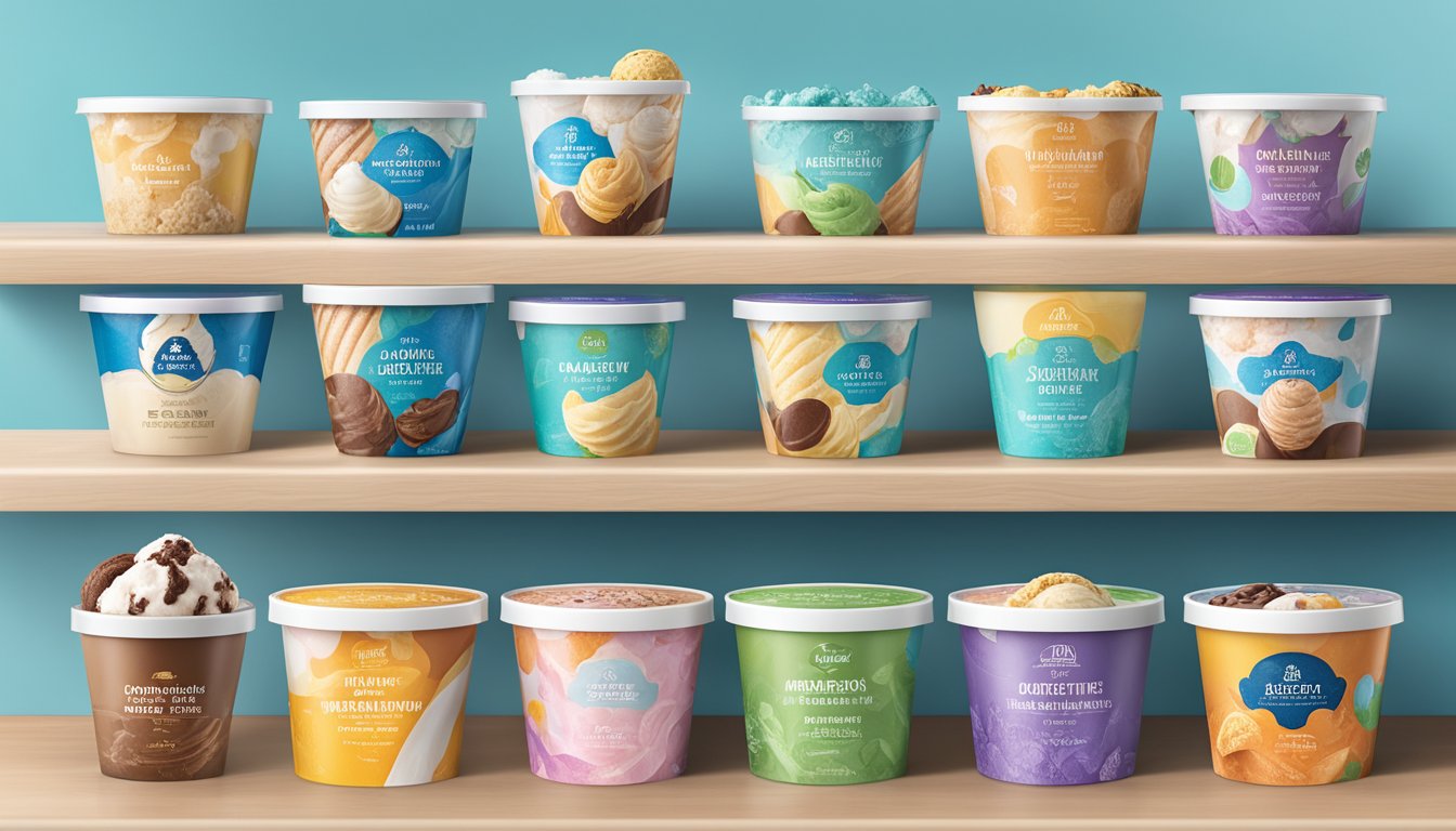 Aldi's signature ice cream products displayed on a clean, modern shelf with colorful packaging and a variety of flavors