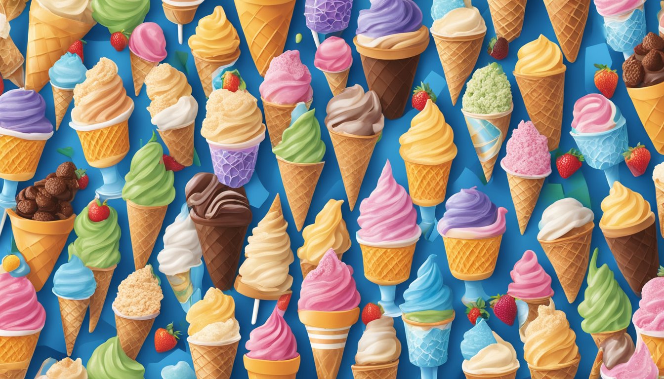 A colorful display of Aldi's ice cream flavors, surrounded by happy customers enjoying their frozen treats