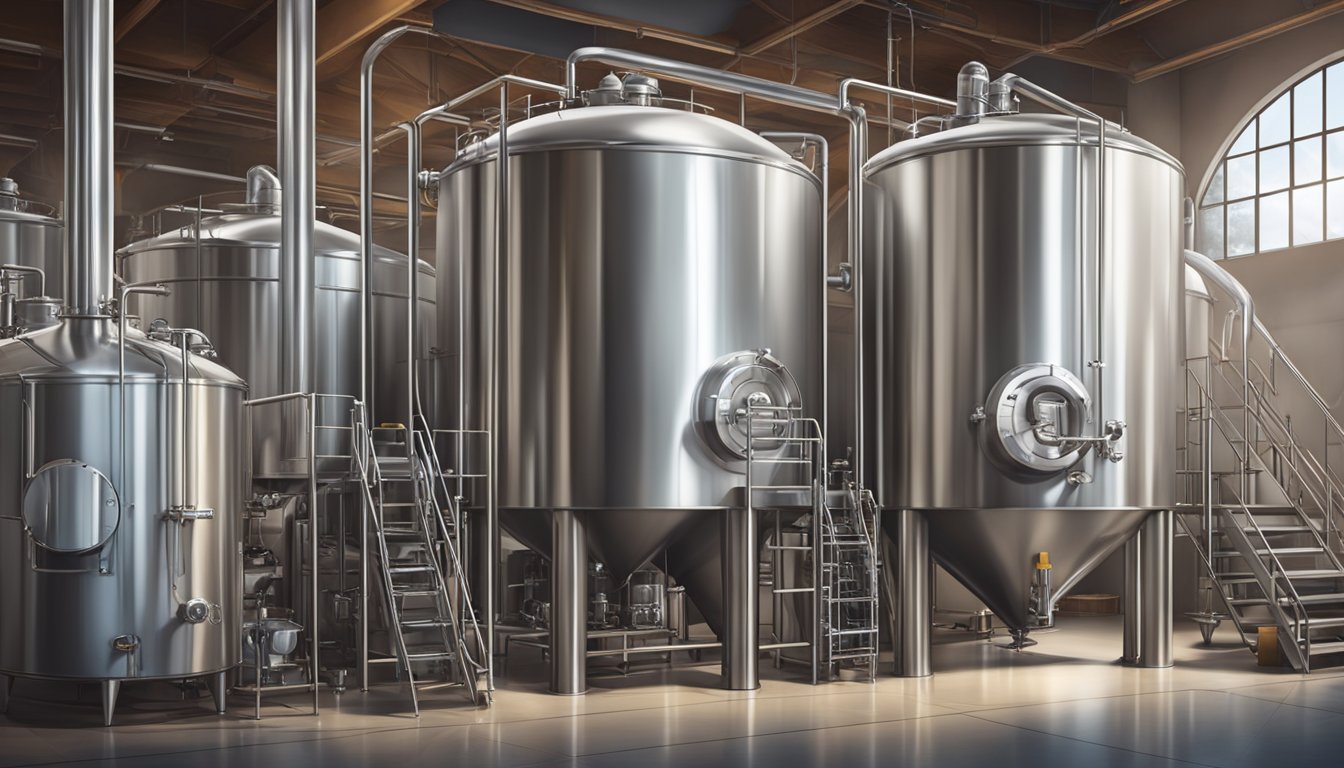 A large brewing tank steams as ingredients are added in a modern brewery