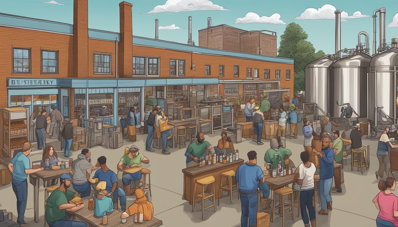 A bustling brewery in Bridgeport, CT, with diverse community members enjoying local craft beer